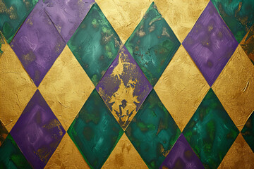 Mardi Gras rhombus pattern . Green, lilac and gold colors