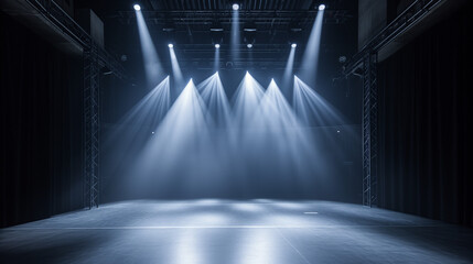 stage with spotlight, Artistic performances stage light background with spotlight illuminated the stage for contemporary dance. Empty stage with monochromatic colors and lighting design, Ai generated 