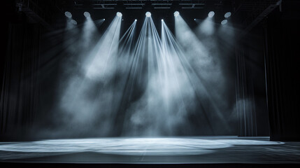 falls in the night, Artistic performances stage light background with spotlight illuminated the stage for contemporary dance. Empty stage with monochromatic colors and lighting design, Ai generated 