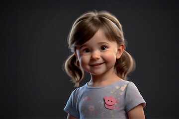 Sorriso Timido in 3D- Adorabile Bambina Toddler Isolata su Sfondo Scuro