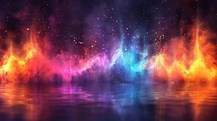 Zelfklevend Fotobehang Colored background of abstract sound wave. Abstract flowing wavy, smoke lines. Vibrant colorful digital dynamic wave. © nataliia_ptashka