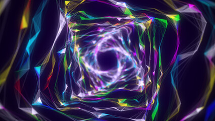 Abstract wireframe tunnel. Wormhole. 3D portal grid. Futuristic fantasy funnel. 3d rendering.
