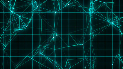 Obraz premium Network connection structure on grid. Technology connect big data. Science background. Business futuristic backdrop. 3D rendering.