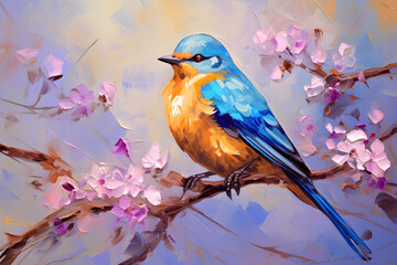 Bluebird Among Blossoms. Generative AI