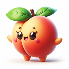 3D funny cartoon of a peach. Agriculture and healthy food. AI generated