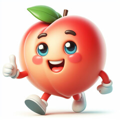 Fototapeta premium 3D funny cartoon of a peach. Agriculture and healthy food. AI generated