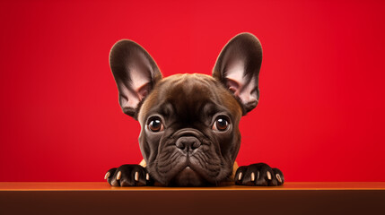Curious French Bulldog Puppy on Red Background
