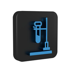 Blue Glass test tube flask on fire heater experiment icon isolated on transparent background. Laboratory equipment. Black square button.