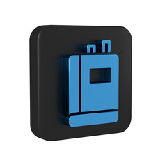 Blue Book icon isolated on transparent background. Black square button.