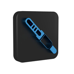 Blue Audio jack icon isolated on transparent background. Audio cable for connection sound equipment. Plug wire. Musical instrument. Black square button.