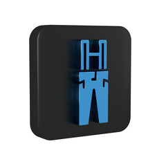 Blue Pants with suspenders icon isolated on transparent background. Black square button.
