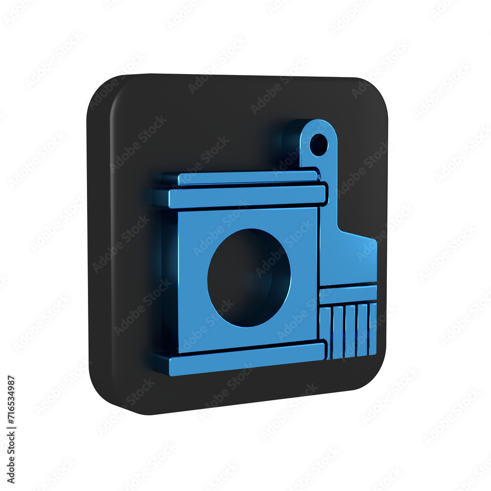 Sticker Blue Paint bucket and brush icon isolated on transparent background. Black square button.