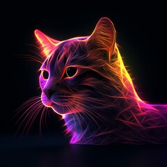 Beautiful glowing cool neon cat animal wallpaper