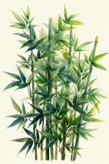 Fototapeta premium A seamless watercolor illustration featuring bamboo leaves, reflecting the beauty of Asian nature with a touch of Japanese and Chinese artistic influence.