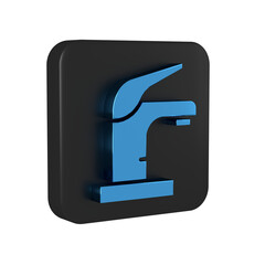 Blue Water tap icon isolated on transparent background. Black square button.