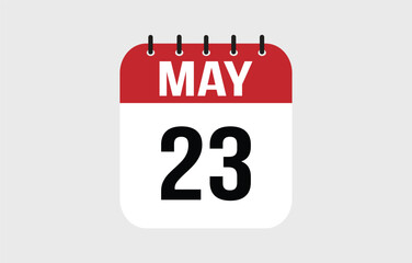 Fototapeta premium 23 May calendar icon. Red calendar page vector for May days and weeks.