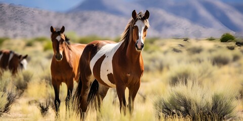 Wild horses grazing contributing to a healthy ecosystem , Wild horses grazing, healthy ecosystem, wildlife