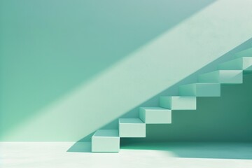 Business Growth Concept: Abstract Stairs on Light Green Background with Shadow