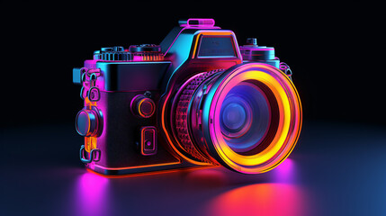 3d rendered illustration of a neon style camera - obrazy, fototapety, plakaty