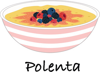 Polenta Italian porridge with butter and berries vector illustration