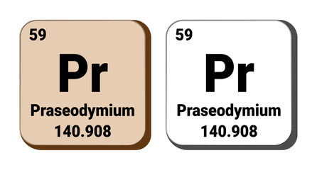 Pr, Praseodymium element vector icon, periodic table element. Vector illustration EPS 10 File. Isolated on white background.