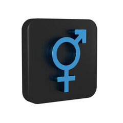 Blue Gender icon isolated on transparent background. Symbols of men and women. Sex symbol. Black square button.
