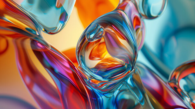 Abstract background with waves, Colorful Glass 3D Object, abstract wallpaper background, Ai generated image