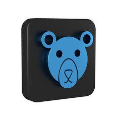 Blue Bear head icon isolated on transparent background. Black square button.