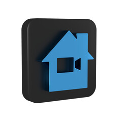 Blue Video camera Off in home icon isolated on transparent background. No video. Black square button.
