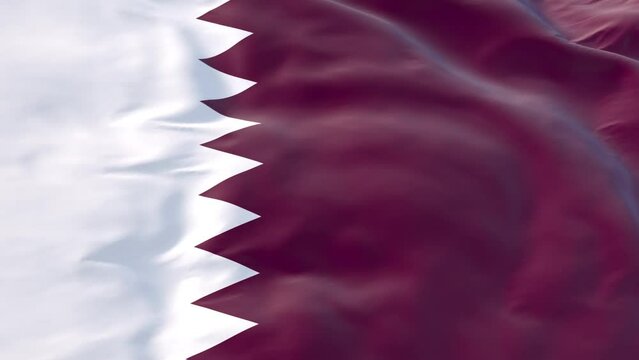 Qatar flag waving in the wind as background for intro, State of Qatar flag in slow 3d motion animation realistic. Flag Close Up