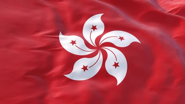 Hong Kong, flag waving in the wind as background for intro, Hong Kong Special Administrative Region of the People's Republic of China flag in slow 3d motion animation realistic. Flag Close Up