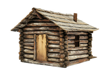 An old wooden hut or house, transparent or isolated on white background