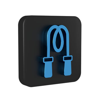 Blue Jump rope icon isolated on transparent background. Skipping rope. Sport equipment. Black square button.