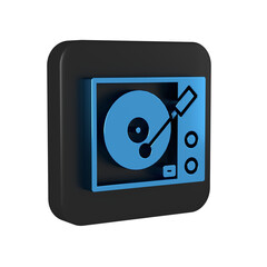 Blue Vinyl player with a vinyl disk icon isolated on transparent background. Black square button.