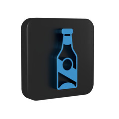 Blue Beer bottle icon isolated on transparent background. Black square button.