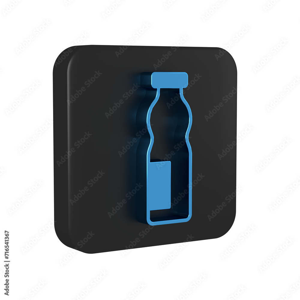 Sticker Blue Drinking yogurt in bottle icon isolated on transparent background. Black square button.