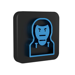 Blue Thief mask icon isolated on transparent background. Bandit mask, criminal man. Black square button.