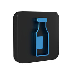 Blue Closed glass bottle with milk icon isolated on transparent background. Black square button.