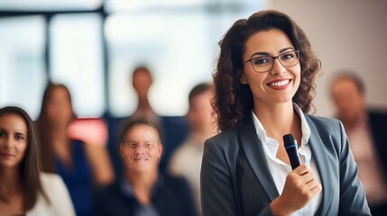 Confident businesswoman giving a presentation , Confident businesswoman, giving presentation, business