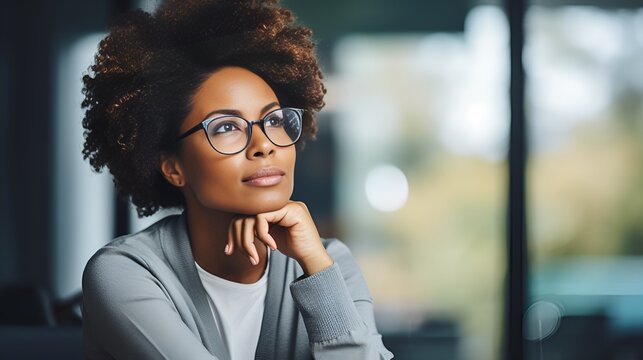 Serious female entrepreneur strategizing for success , Serious female entrepreneur, strategizing, success