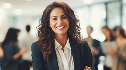 Smiling woman in business attire , Smiling woman, business attire, professional - obrazy, fototapety, plakaty