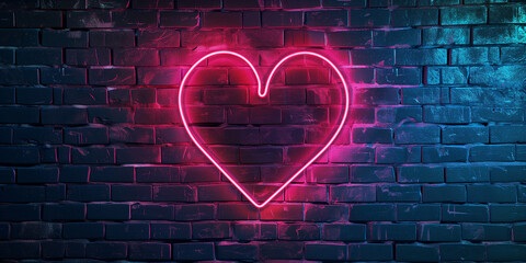 heart on brick wall, Heart on the wall, Neon heart with a glow on the background of a dark brick wall , Ai generated image