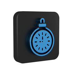 Blue Pocket watch icon isolated on transparent background. Black square button.