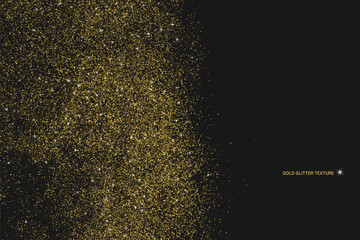 Gold light pattern texture on black backdrop. Abstract starlight. Yellow glitter background. Golden Explosion of Confetti. Vector illustration, eps 10.	