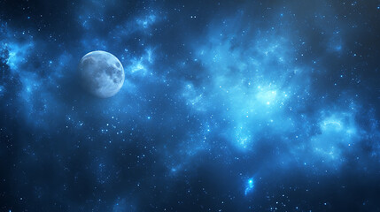 blue night sky with stars and the moon, in the style of infinite space, 