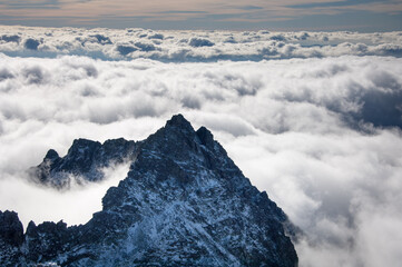 Szczyt górski ponad chmurami. - obrazy, fototapety, plakaty