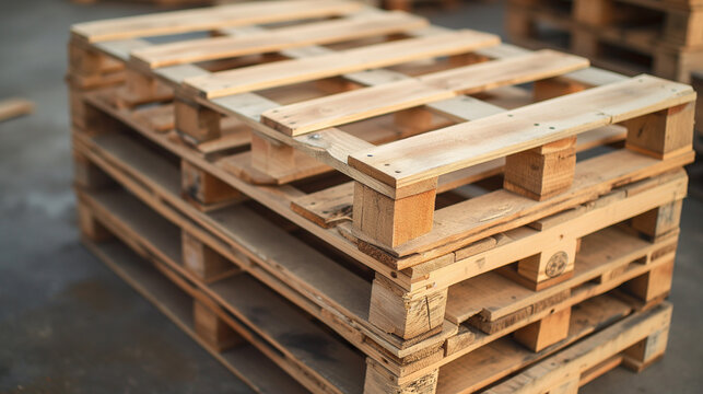 stack of pallets, wooden bridge in the park, Stack of wooden pallet. Industrial wood pallet at factory warehouse, Ai generated image