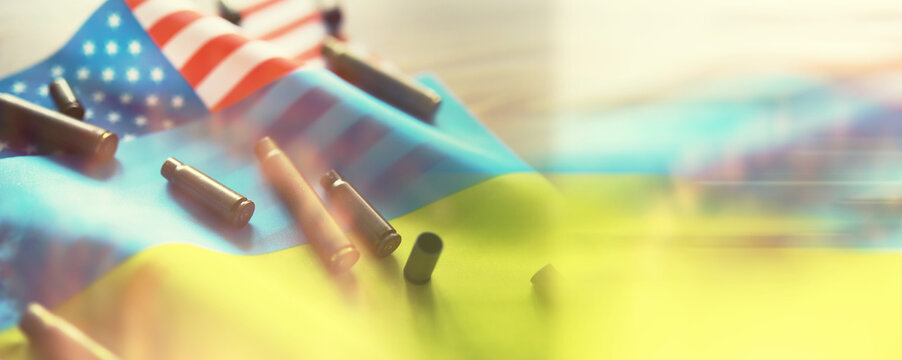 Solidarity war. Politics. The flags are on the table. The concept of support in a military conflict.