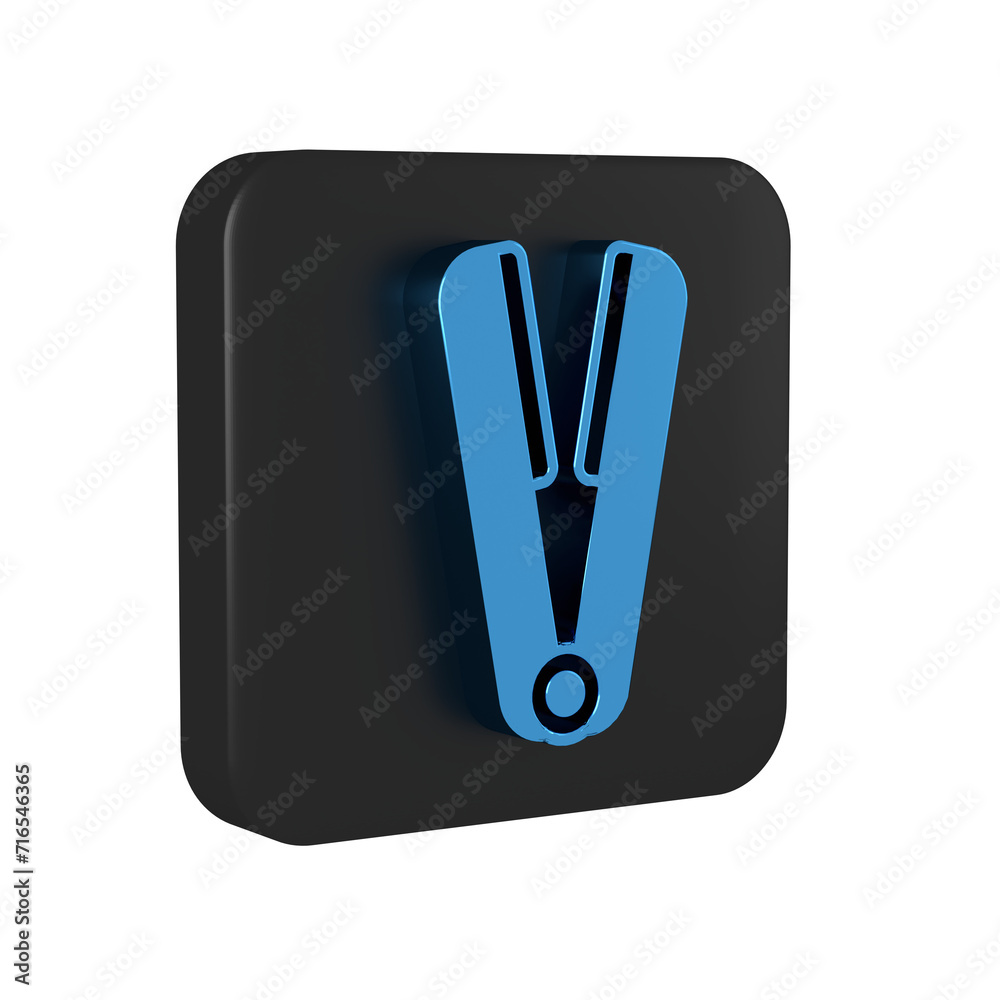 Poster blue curling iron for hair icon isolated on transparent background. hair straightener icon. black sq