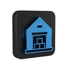Blue Warehouse icon isolated on transparent background. Black square button.